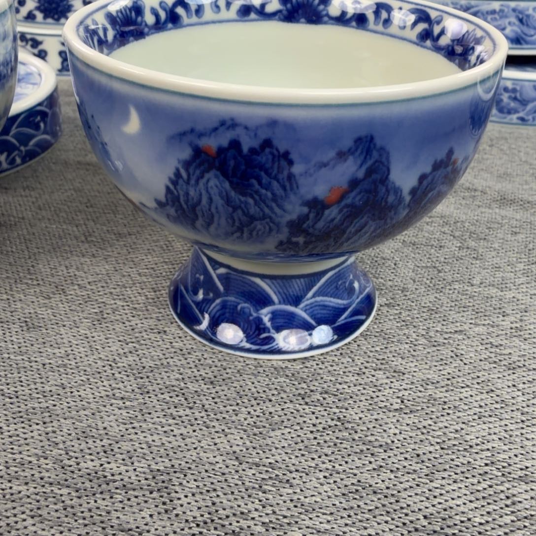 摆件陶夜景千里江山高足杯