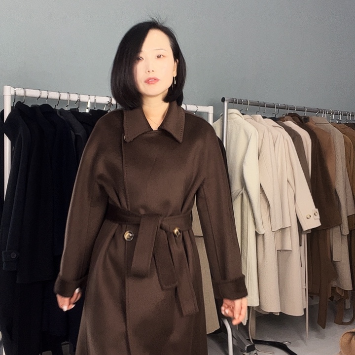 双面呢大衣咖啡色S码长款