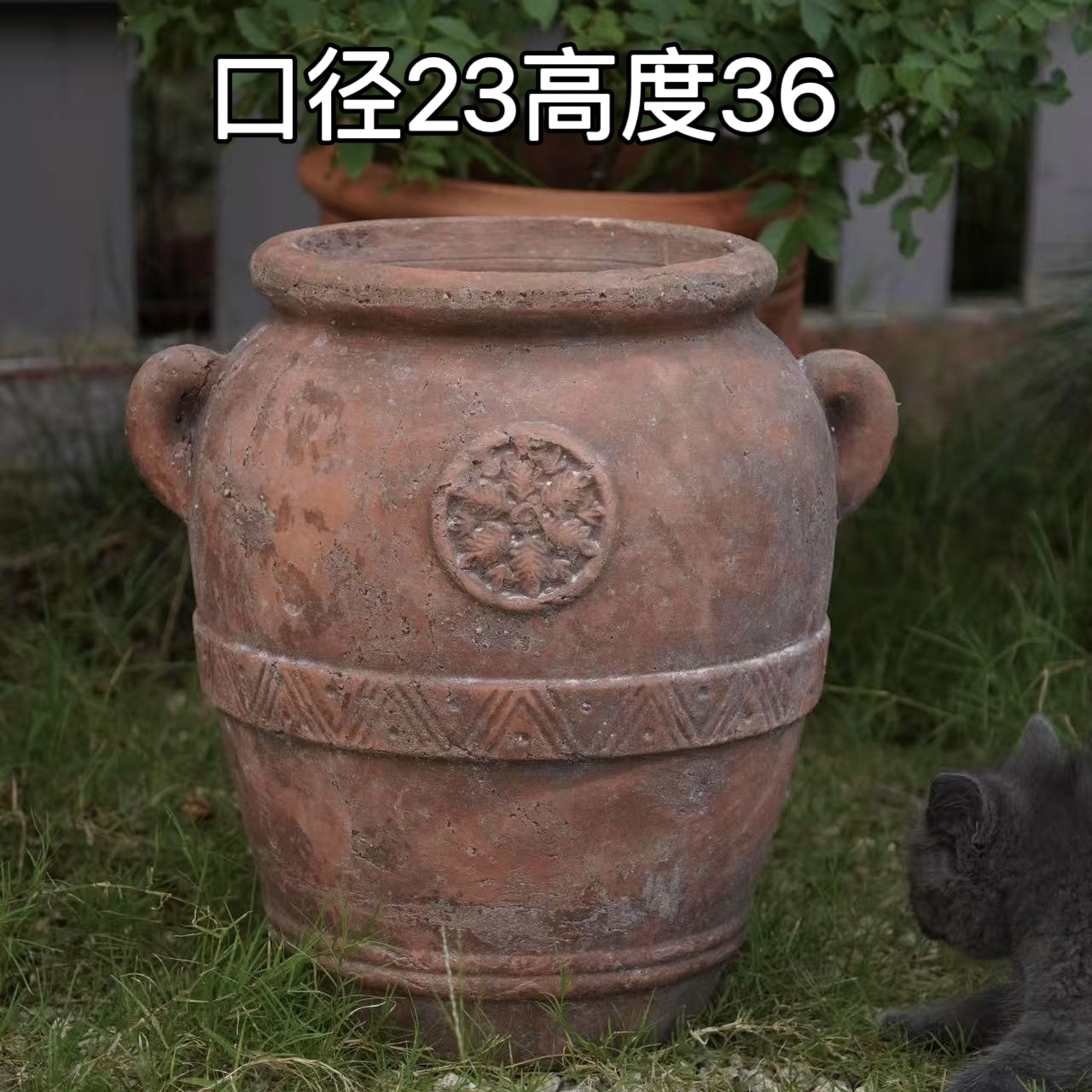 手工做旧雪花神罐复古红陶花盆花园摆件