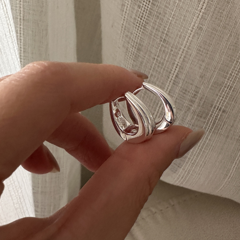 925银耳饰 韩版三层简约复古耳环韩国风时尚感潮流U形时尚