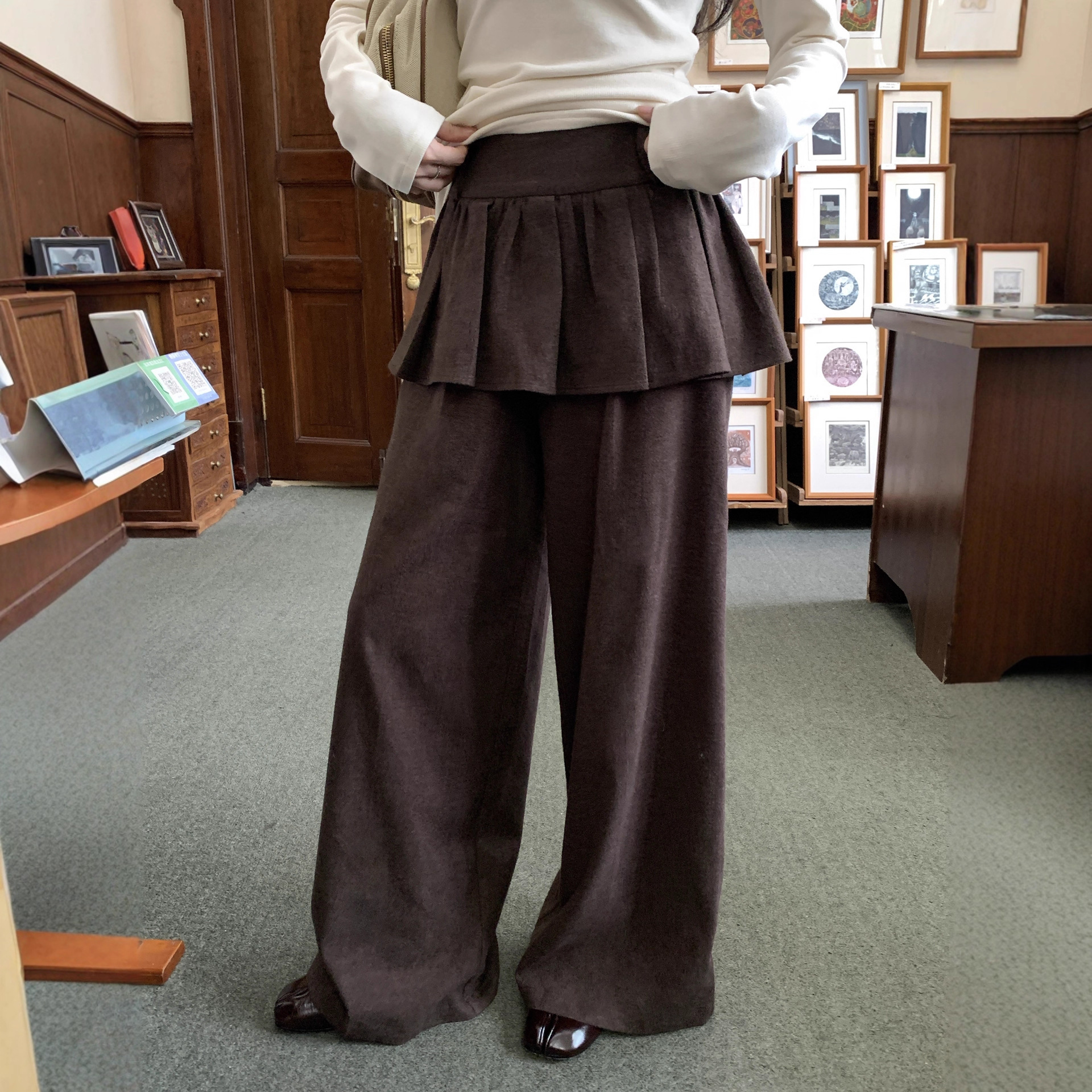 广州十三行25秋冬通勤气质假两件屁帘高腰直筒休闲裤女F7006