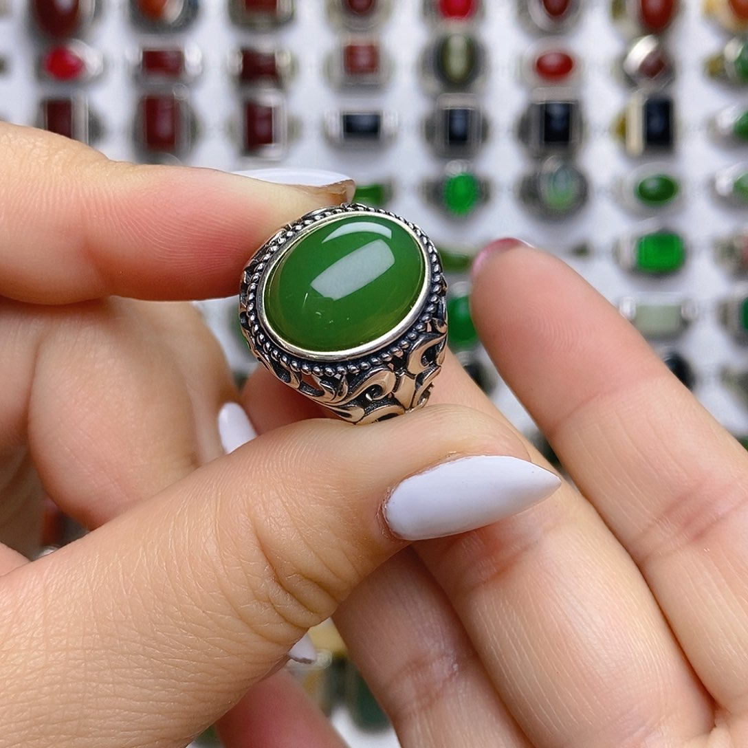 和田玉戒指银S925镶嵌