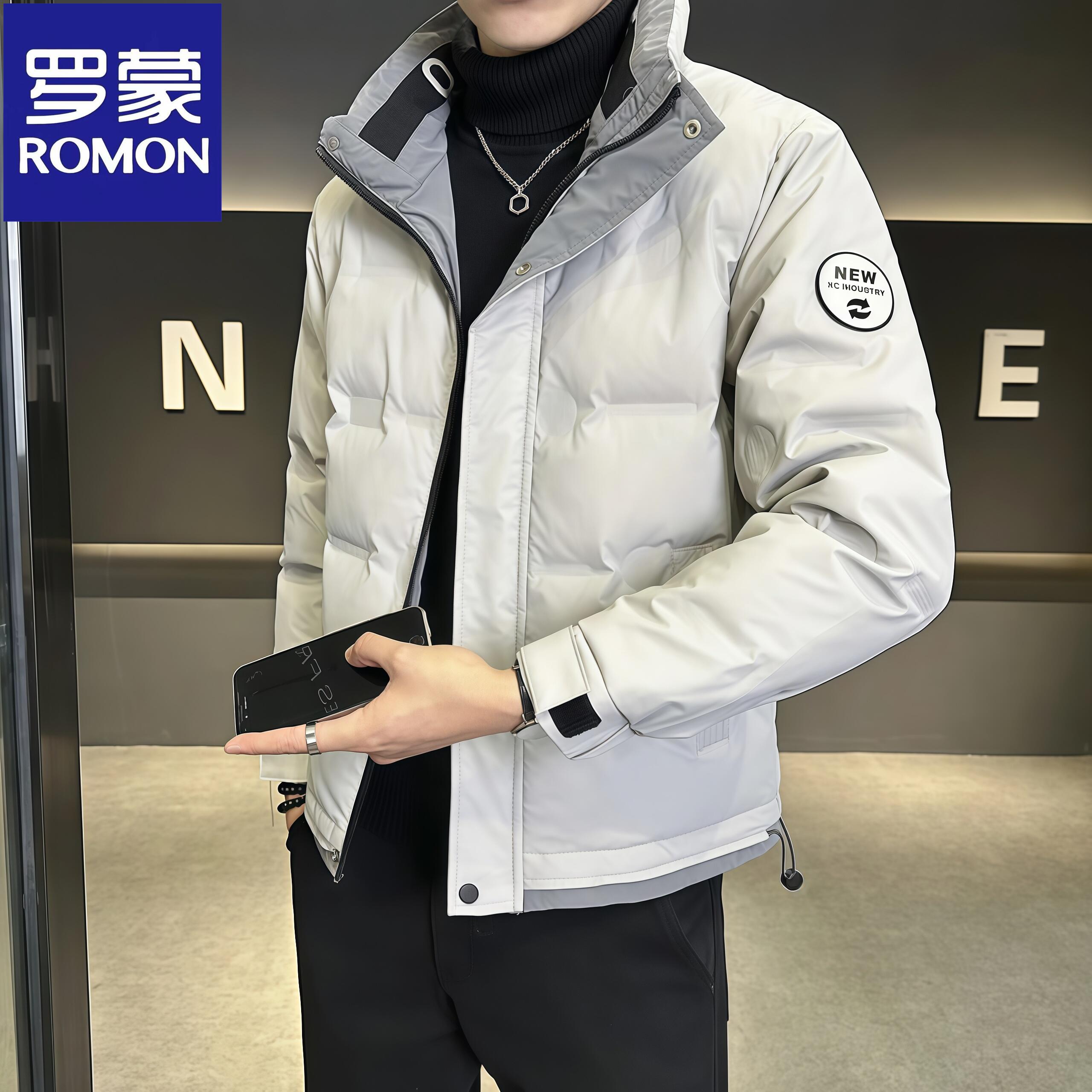 Romon/罗蒙冬季男士潮牌轻薄短款立领羽绒服户外时尚休闲外套上衣