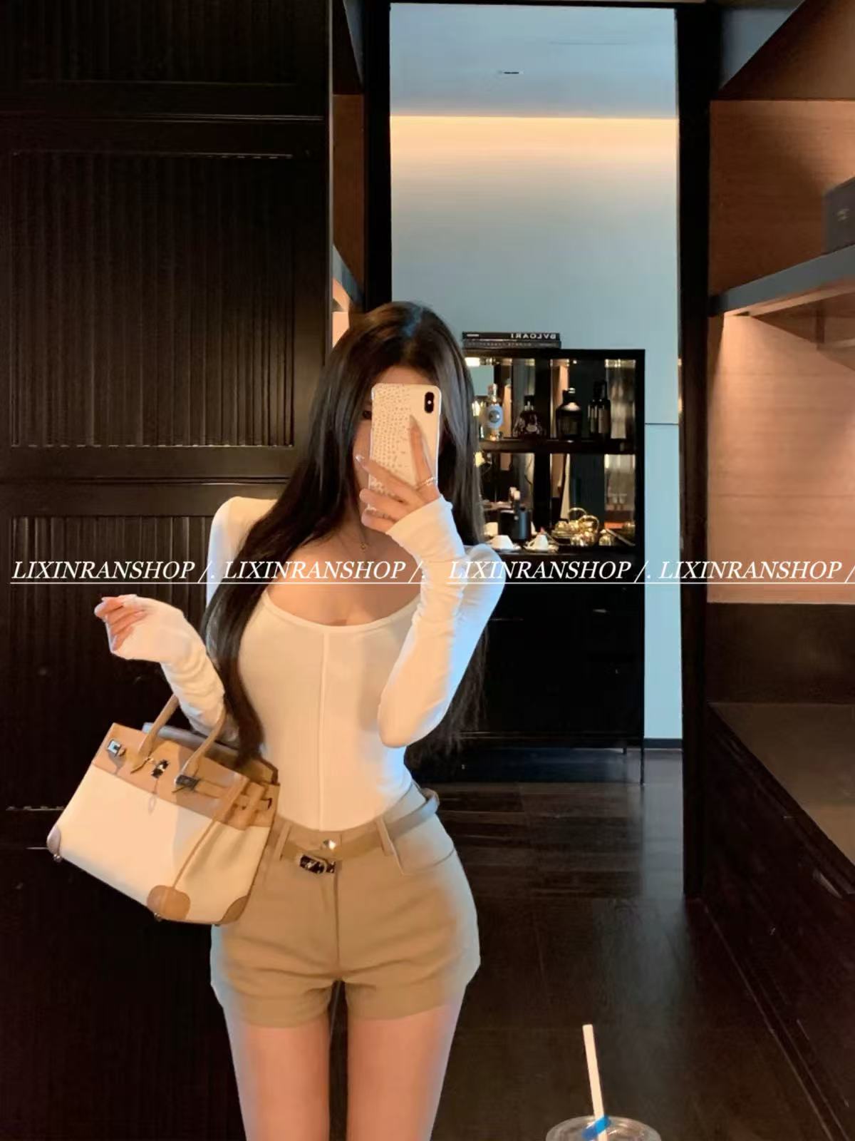 李欣然 【可搭四季】休闲高腰西装短裤女修身显瘦百搭直筒裤子1838