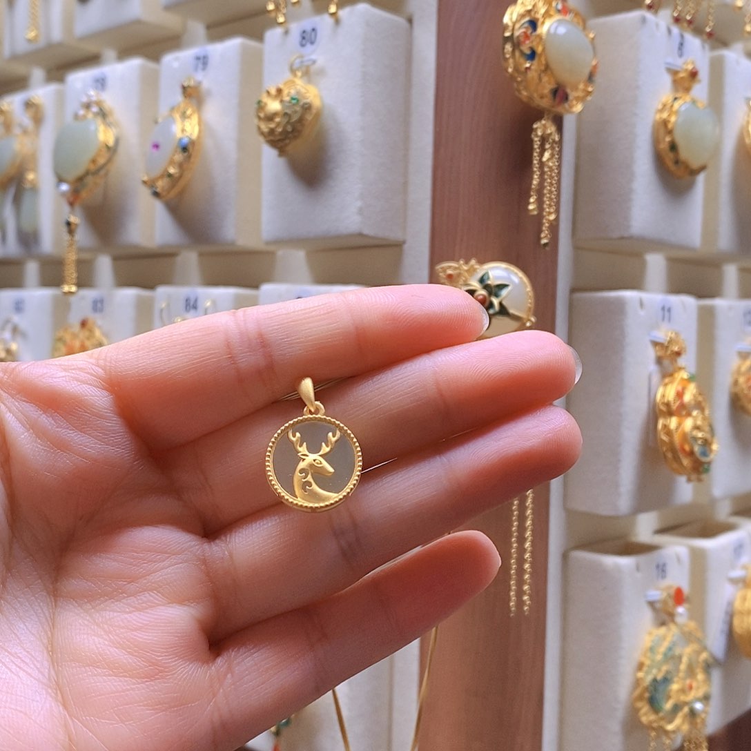 和田玉颈饰银S925镶嵌