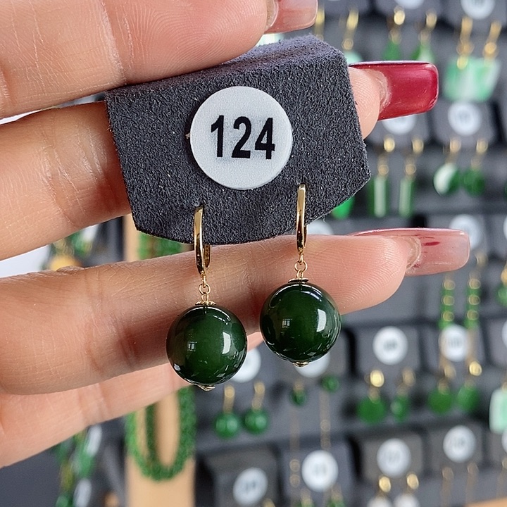 和田玉耳饰18K金镶嵌