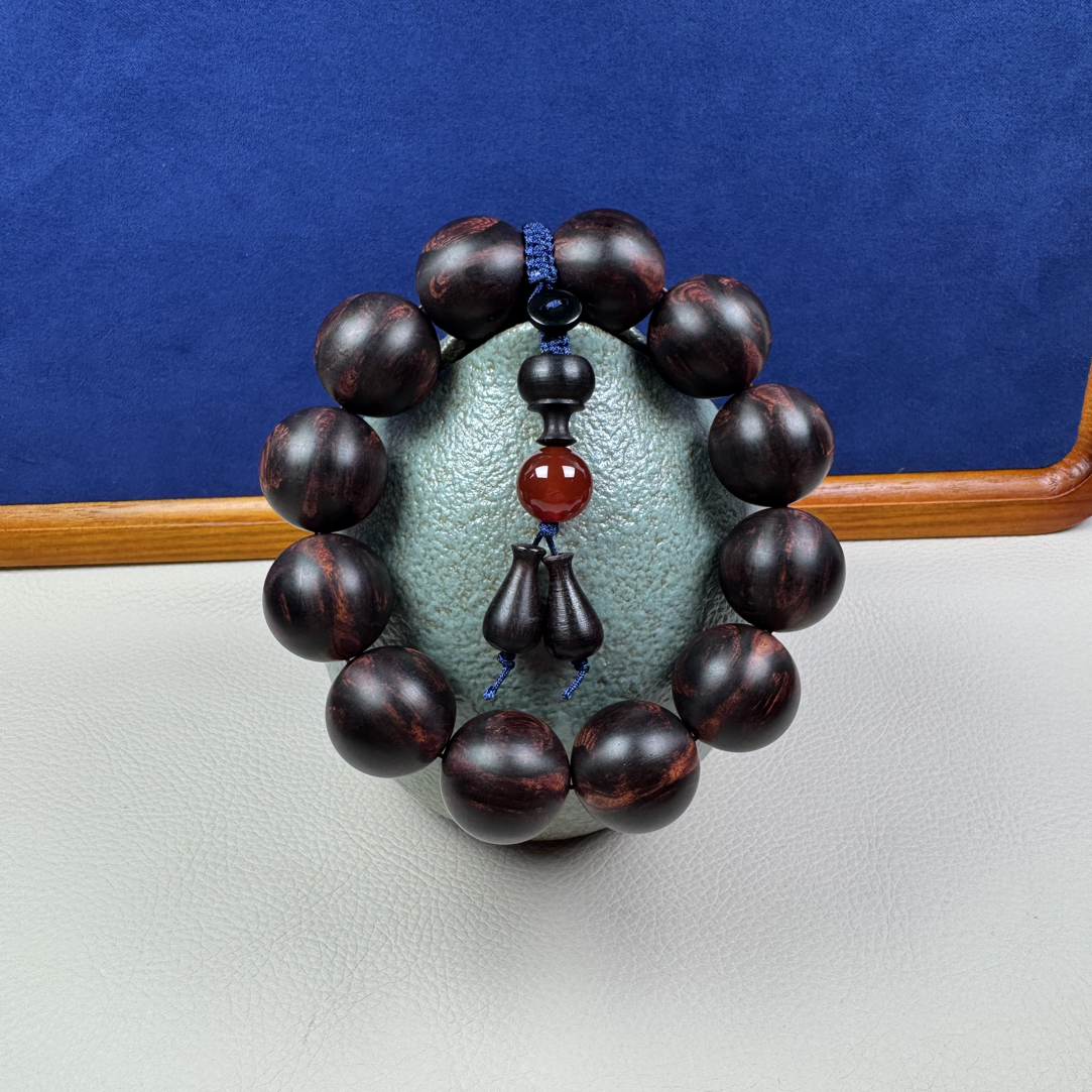 海南黄花梨高货帝王紫老料紫油梨蜘蛛对眼纹男士文玩手串佛珠2.0