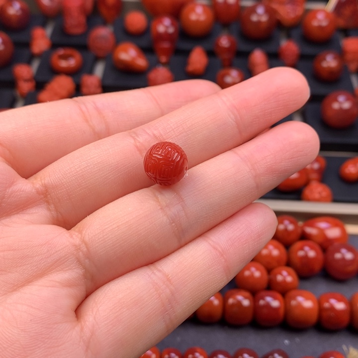烟***昏南红玛瑙未镶嵌回纹单珠10MM