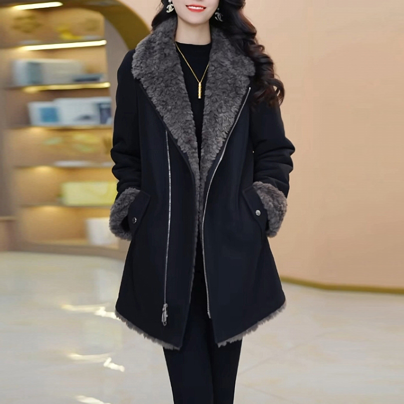 荔枝皮加绒加厚外套2025冬季新款高级感高贵轻奢气质女士黑色皮衣