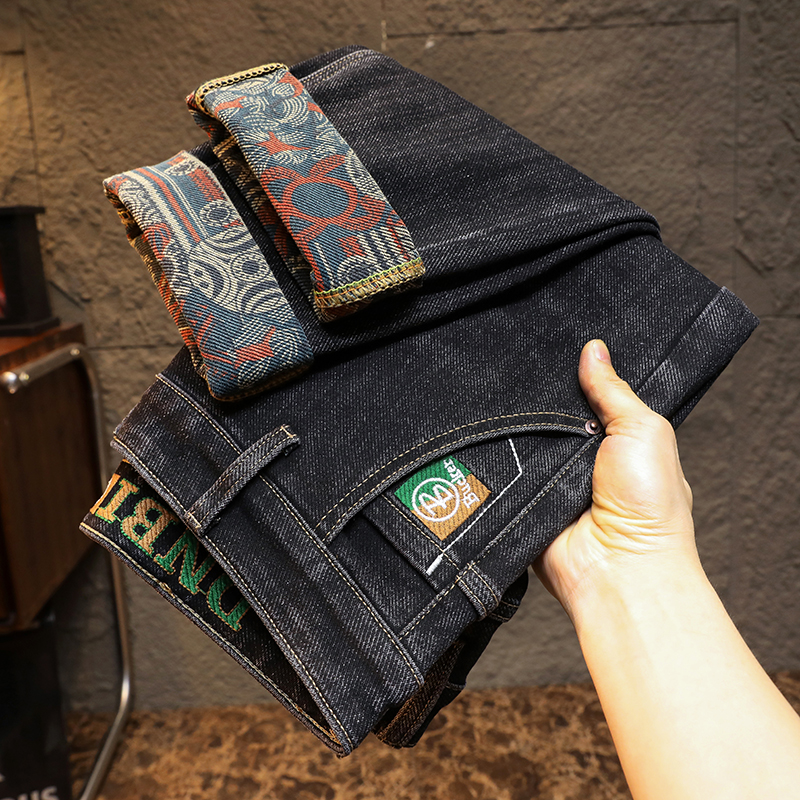 863秋冬新款牛仔裤男修身小直筒弹力长裤子广州新塘潮牌蓝色黑灰