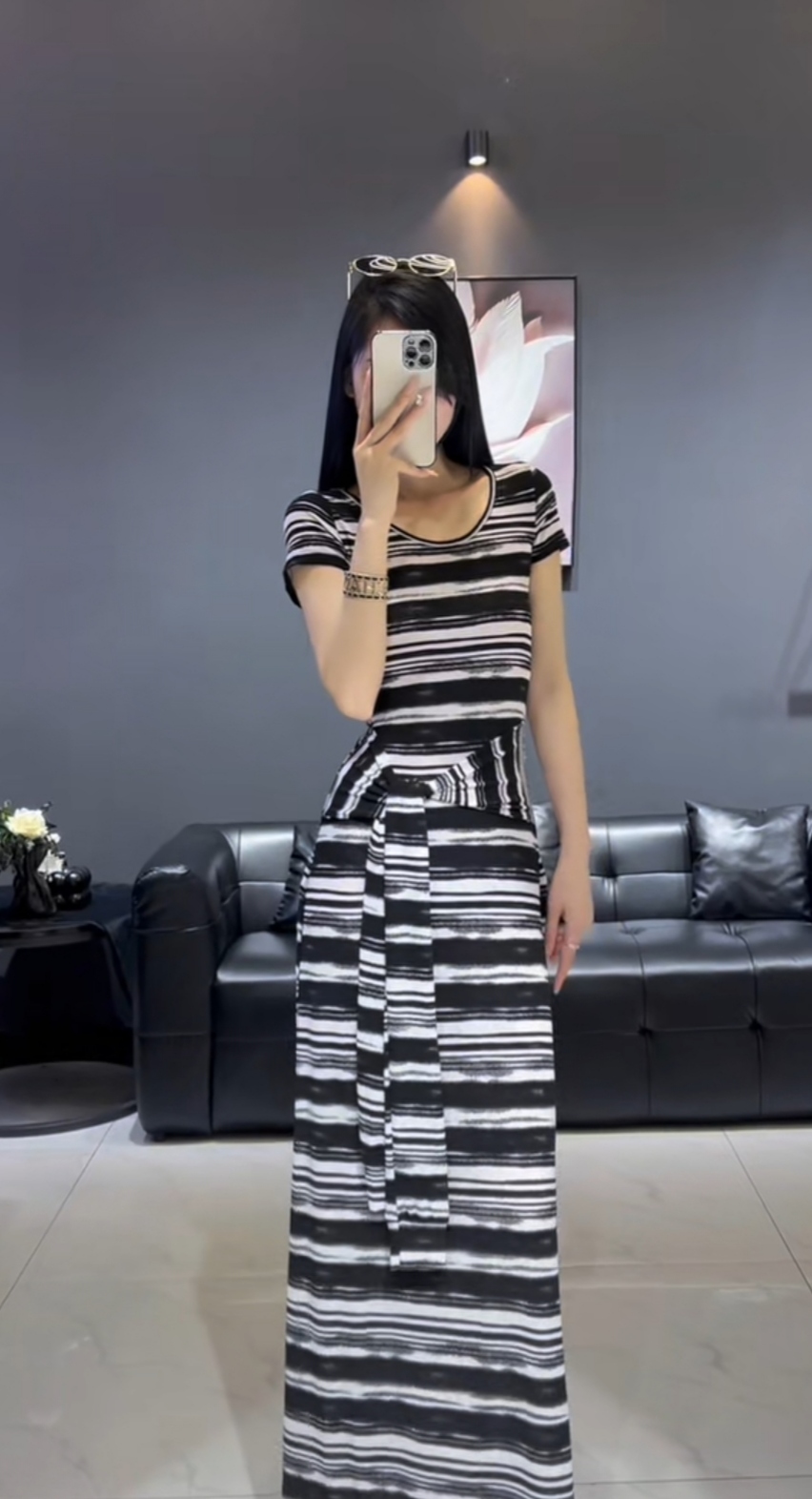 辣妹条纹绑带短袖修身收腰显瘦夏季包臀连衣裙