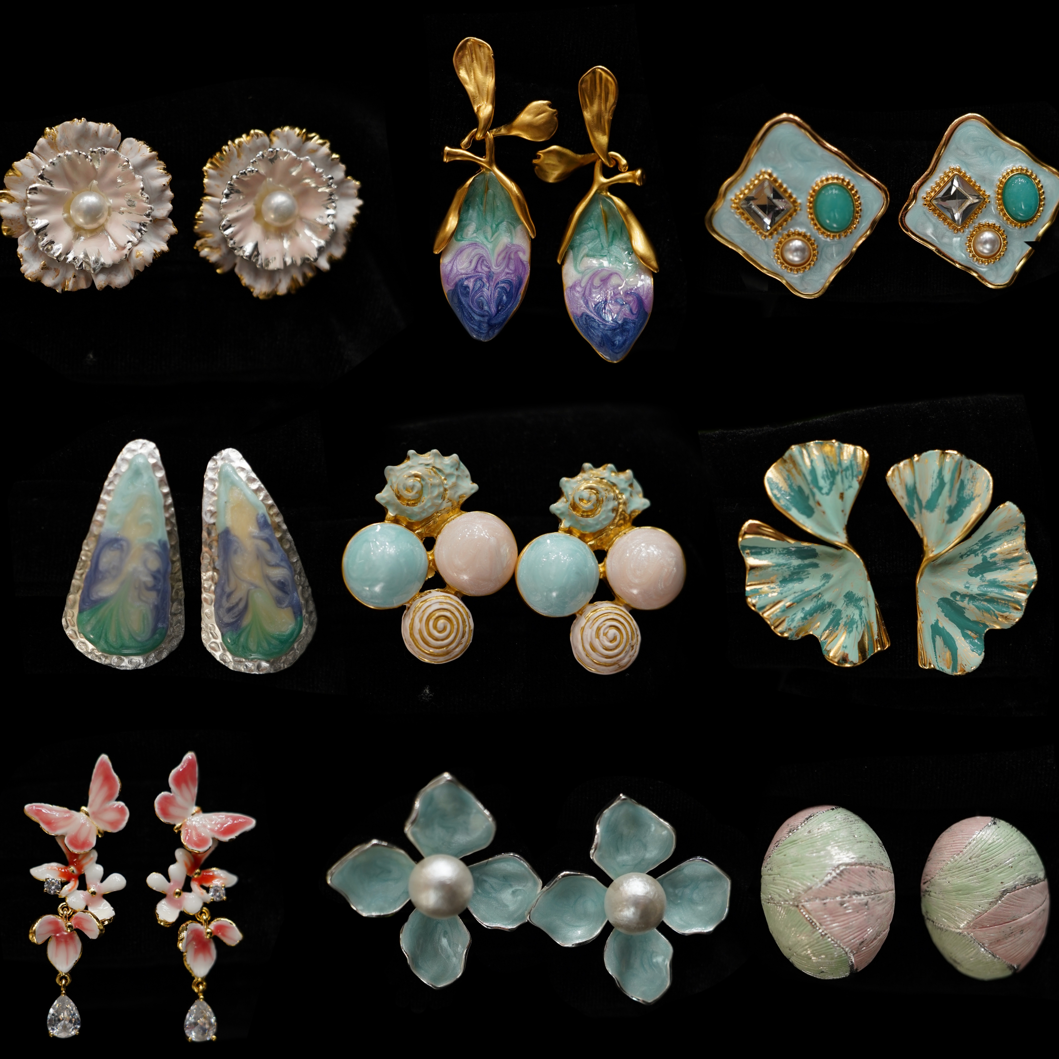 合金仿水晶婚庆饰品 新款小众耳饰彩色油画彩绘撞色款