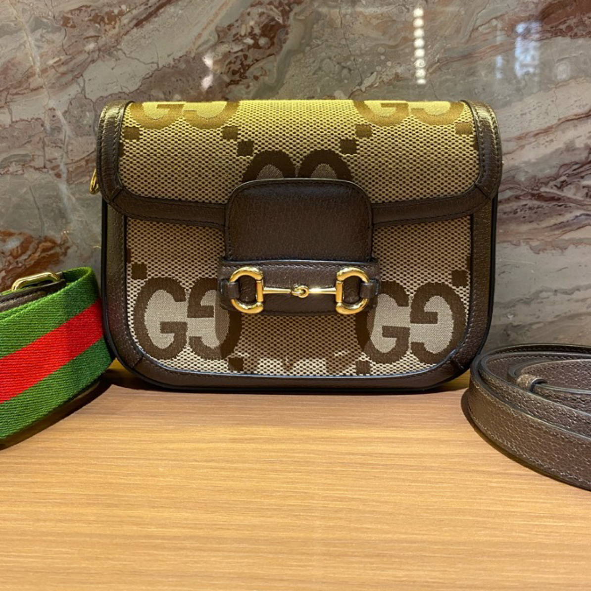99新 GUCCI/古驰 1955迷你马鞍包大Logo mini 搭配两条肩带