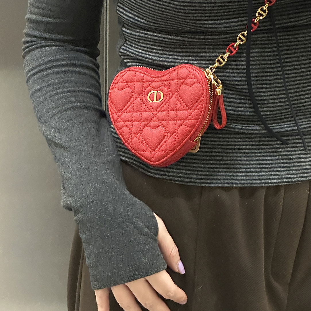 95新 DIOR/迪奥 辣椒红色爱心戴妃款链条斜挎包