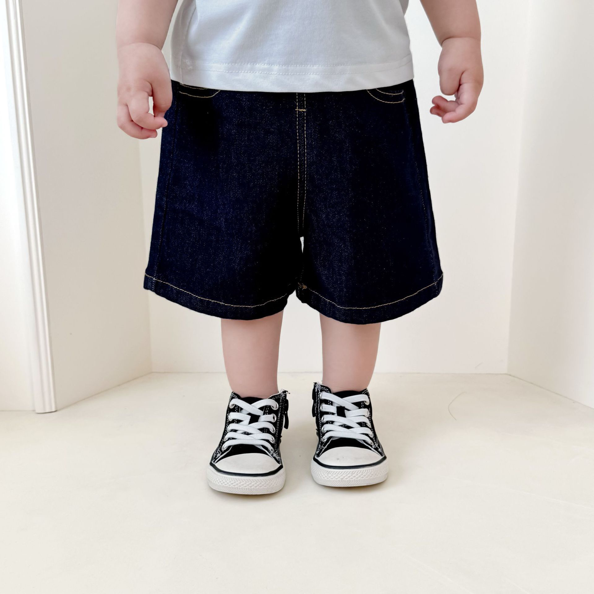 夏季新款男童牛仔短裤不掉色休闲五分裤儿童纯色洋气夏季女宝中裤
