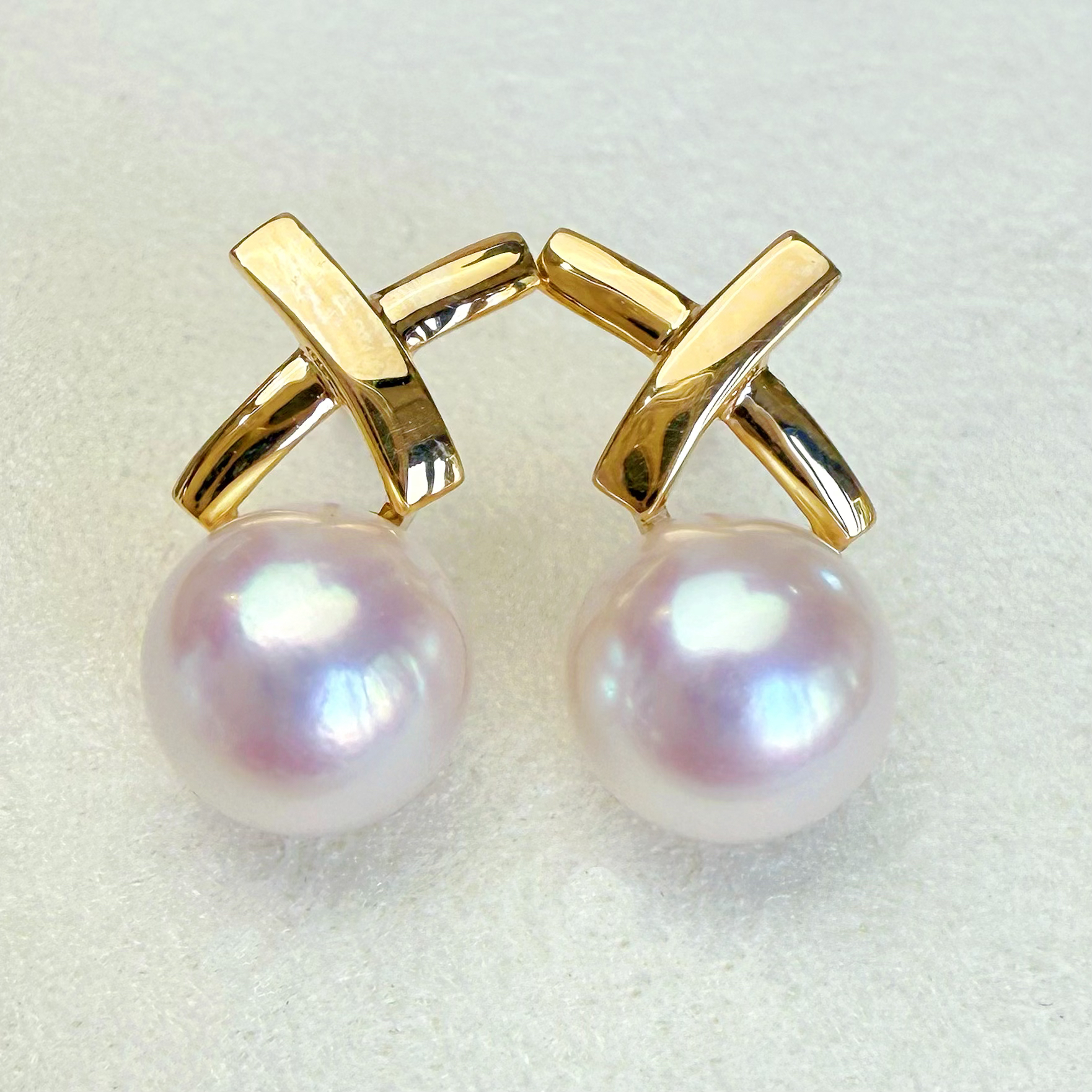 朕的珠 字母X厚金版 天女极珠光天然海水Akoya珍珠耳钉耳环18K