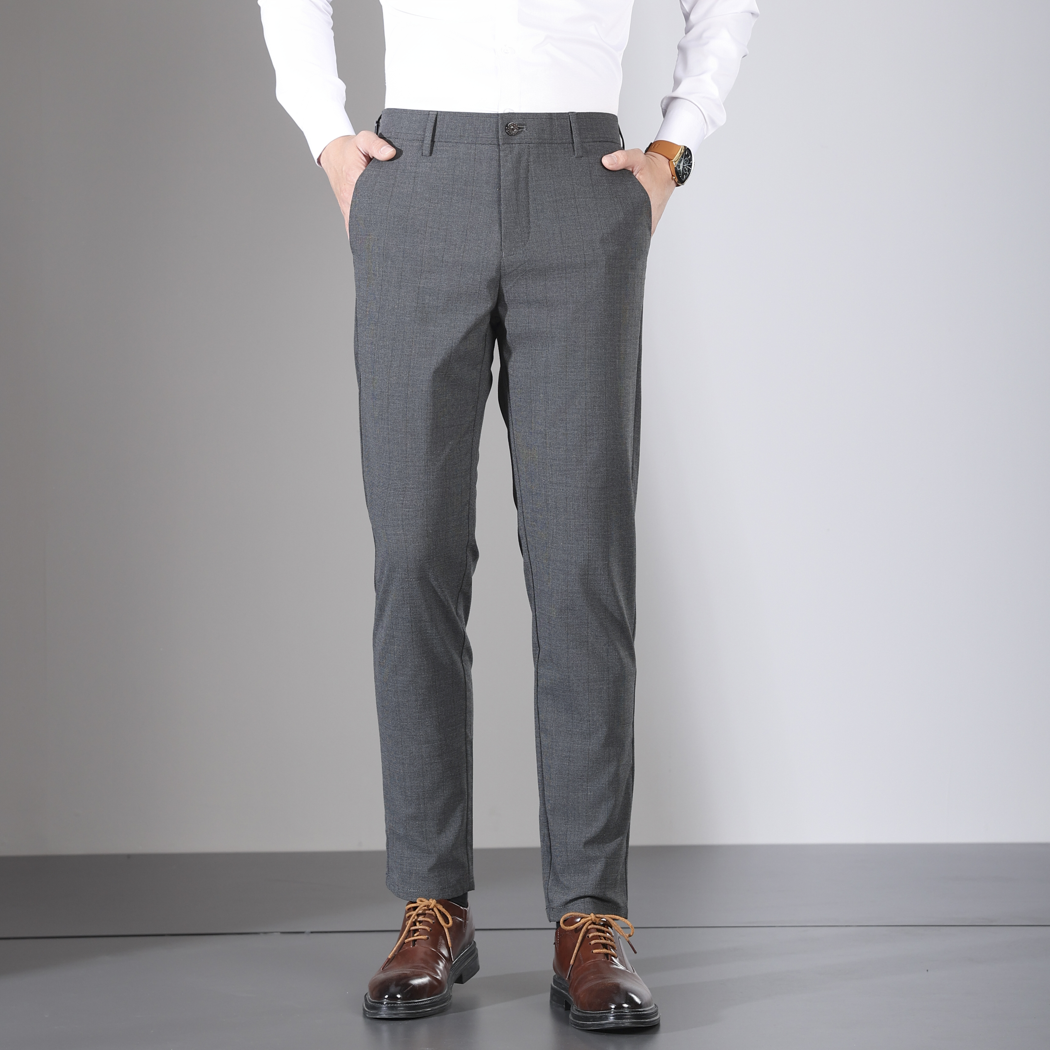 休闲裤弹力男士标准长裤时尚秋冬季厚款商务888直筒百搭修身男裤