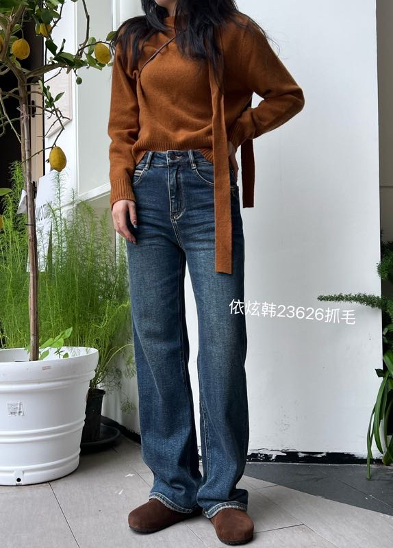 23626 秋冬抓毛显瘦高品质窄版牛仔阔腿裤