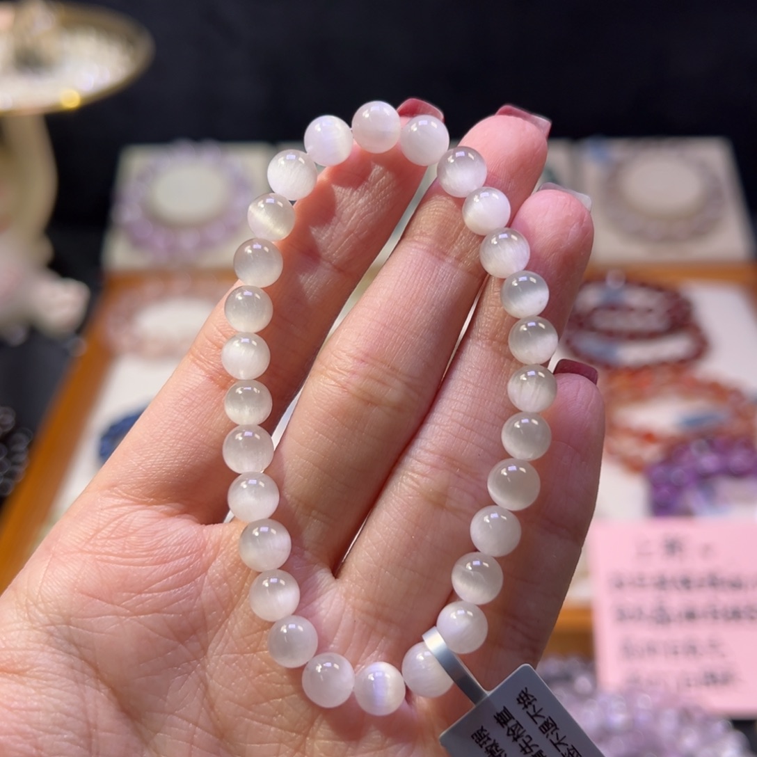 水晶手串未镶嵌6m天花板级猫眼白兔毛