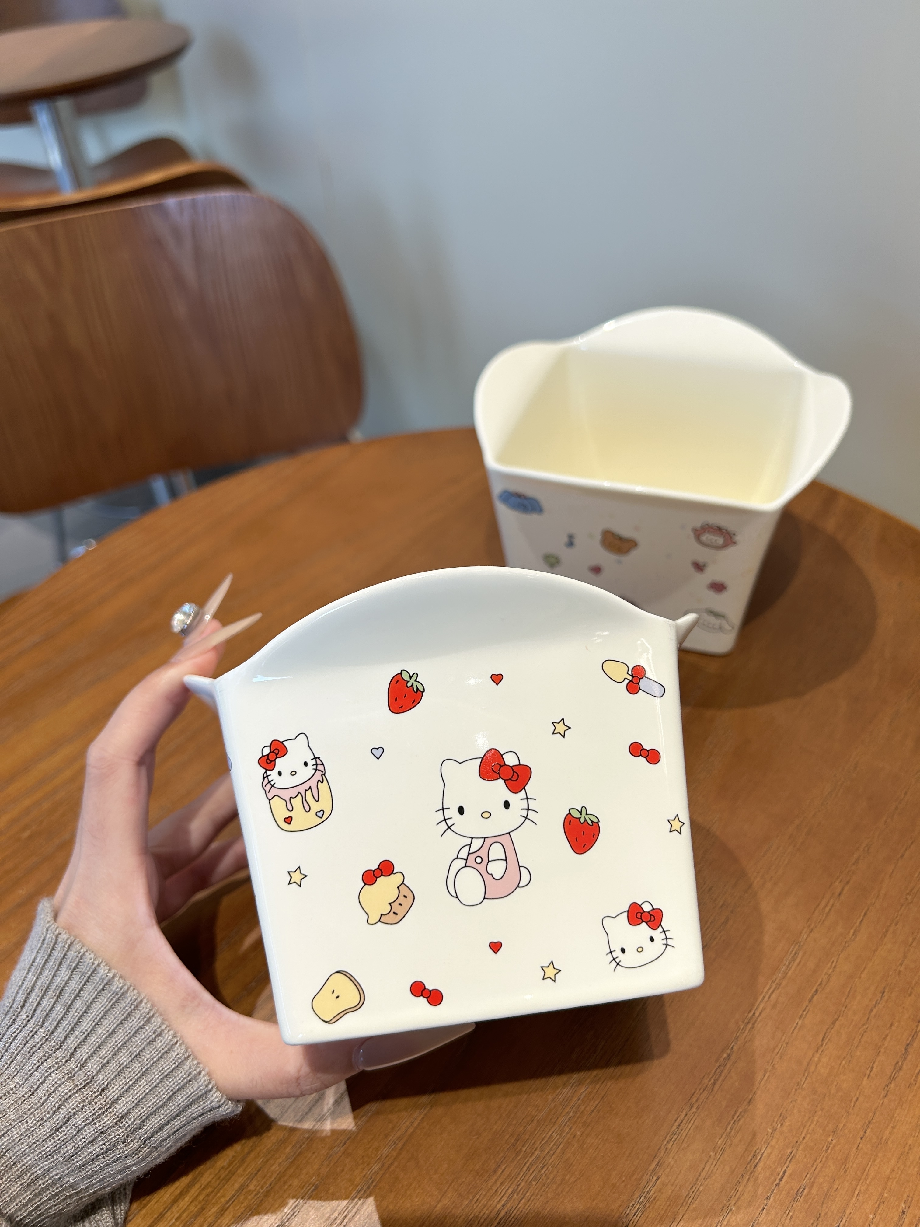 乐园小猫小吃桶陶瓷碗网红可爱家用创意大号方形加高商用