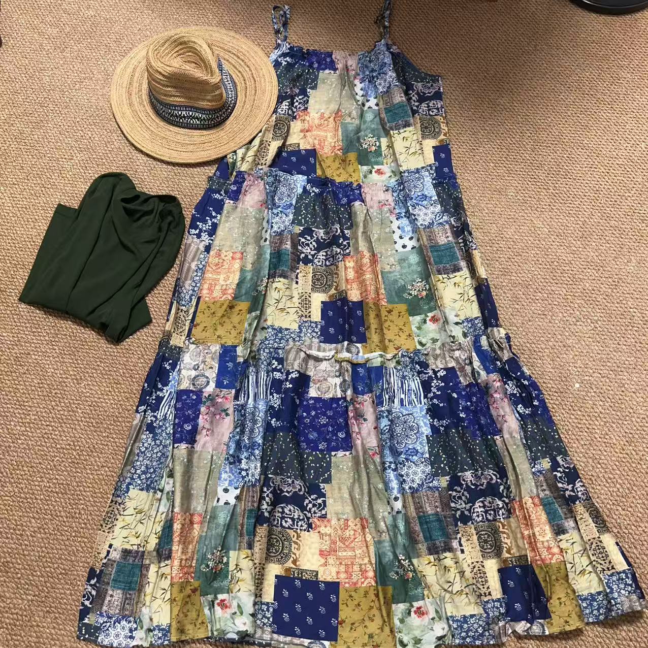 【那尚新品】春 复古印花单穿叠穿都超级美的吊带连衣裙