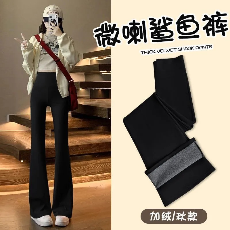 秋冬微喇叭鲨鱼裤加绒加厚显瘦保暖裤休闲高腰显瘦打底裤个护工具