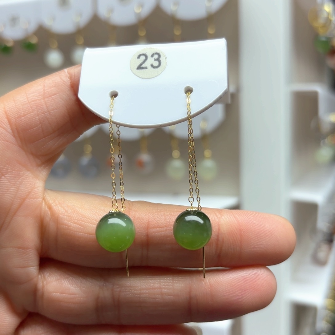 和田玉耳饰18K金镶嵌