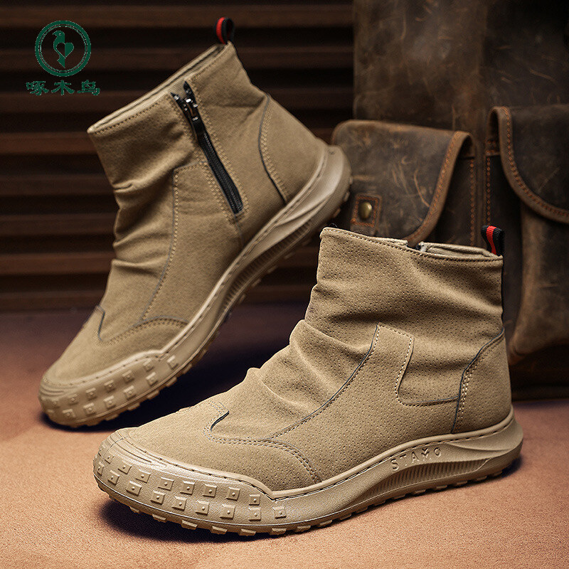 【啄木鸟】靴子男秋冬季新款休闲男士高帮工秋季男男士大码复古工装