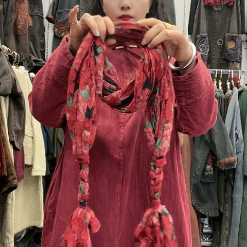 刺绣青*招财猫麻小辫子围巾