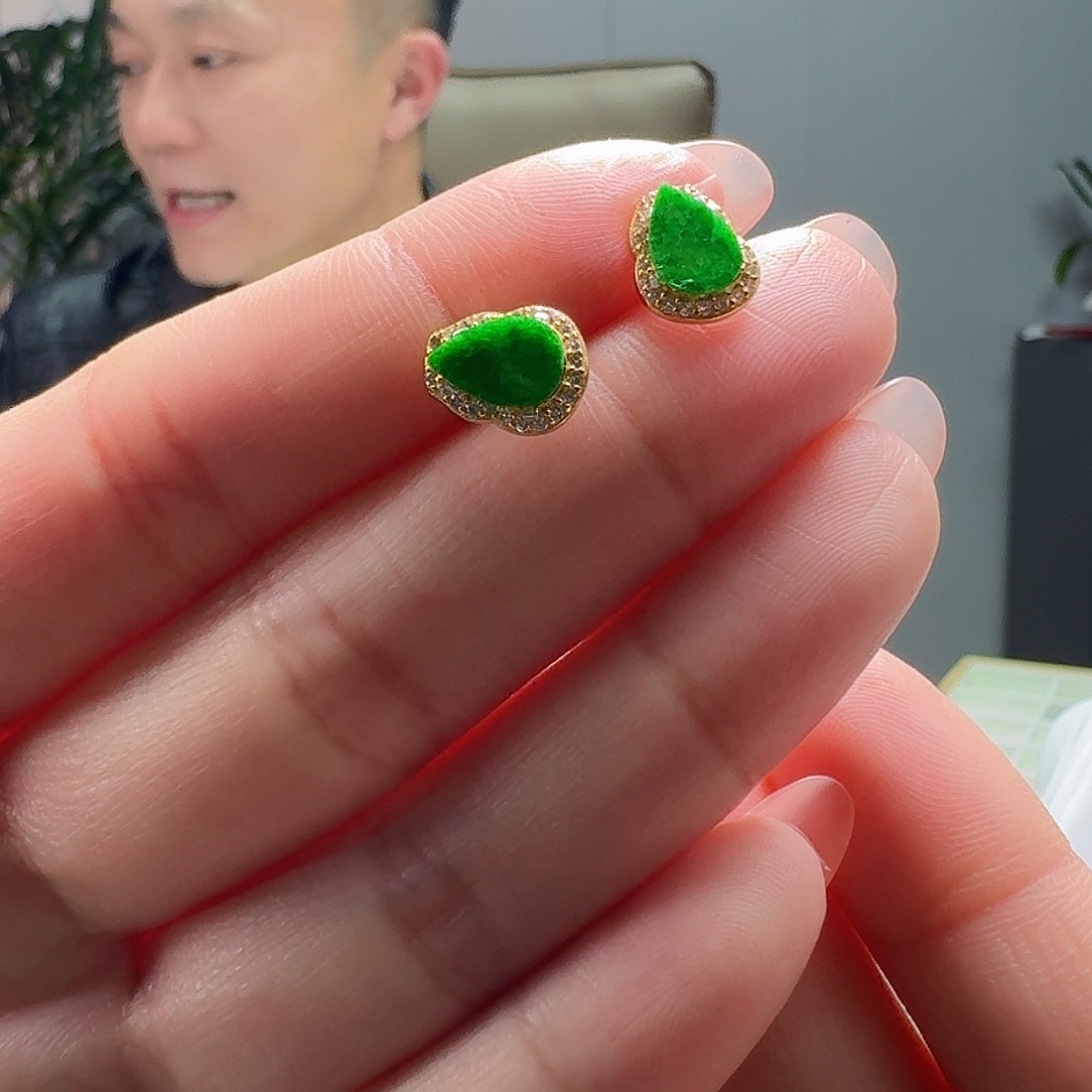 翡翠耳饰银S925镶嵌天然