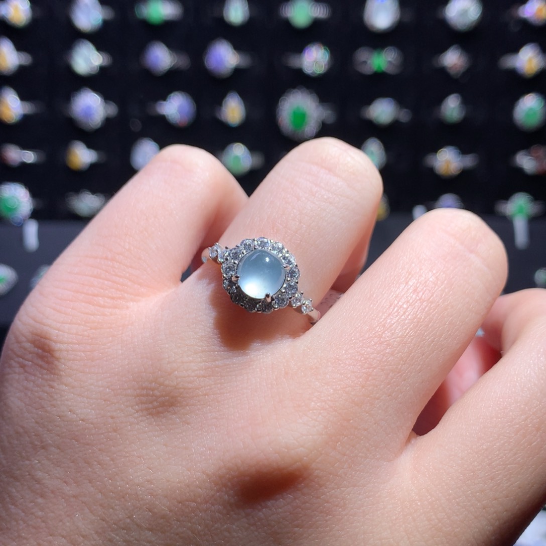 翡翠戒指银S925镶嵌天然翡翠