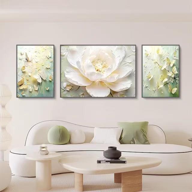 【繁花盛开】现代奶油风花开富贵客厅沙发背景墙装饰画小清新壁画