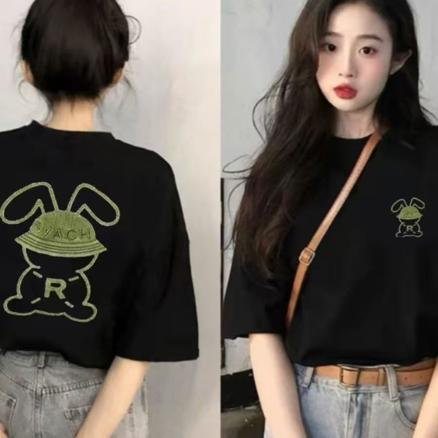 【61-120】短袖常规印花圆领宽松型字母T恤短款时尚初恋风