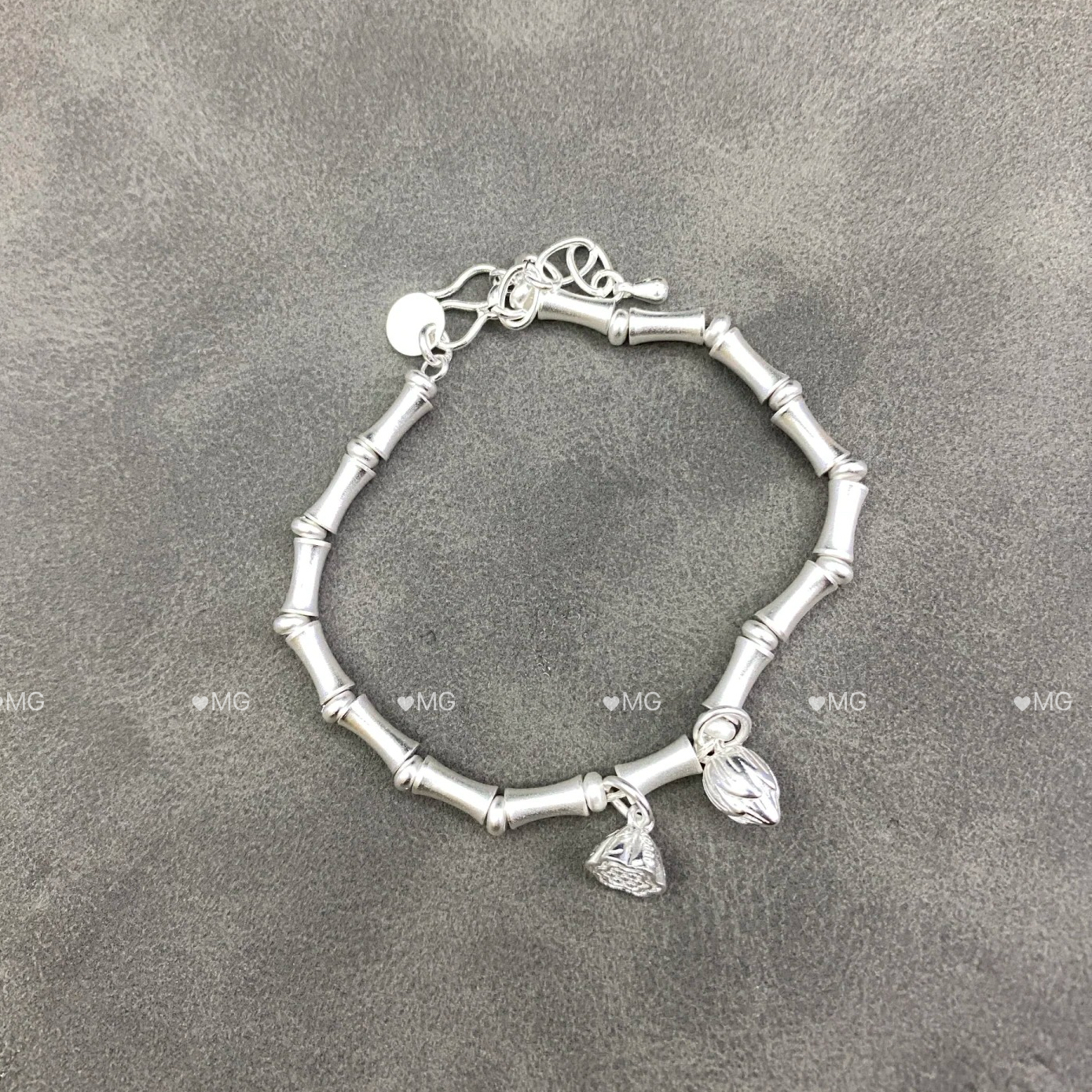 通体  999银款  28321古法工艺竹节两世欢手链