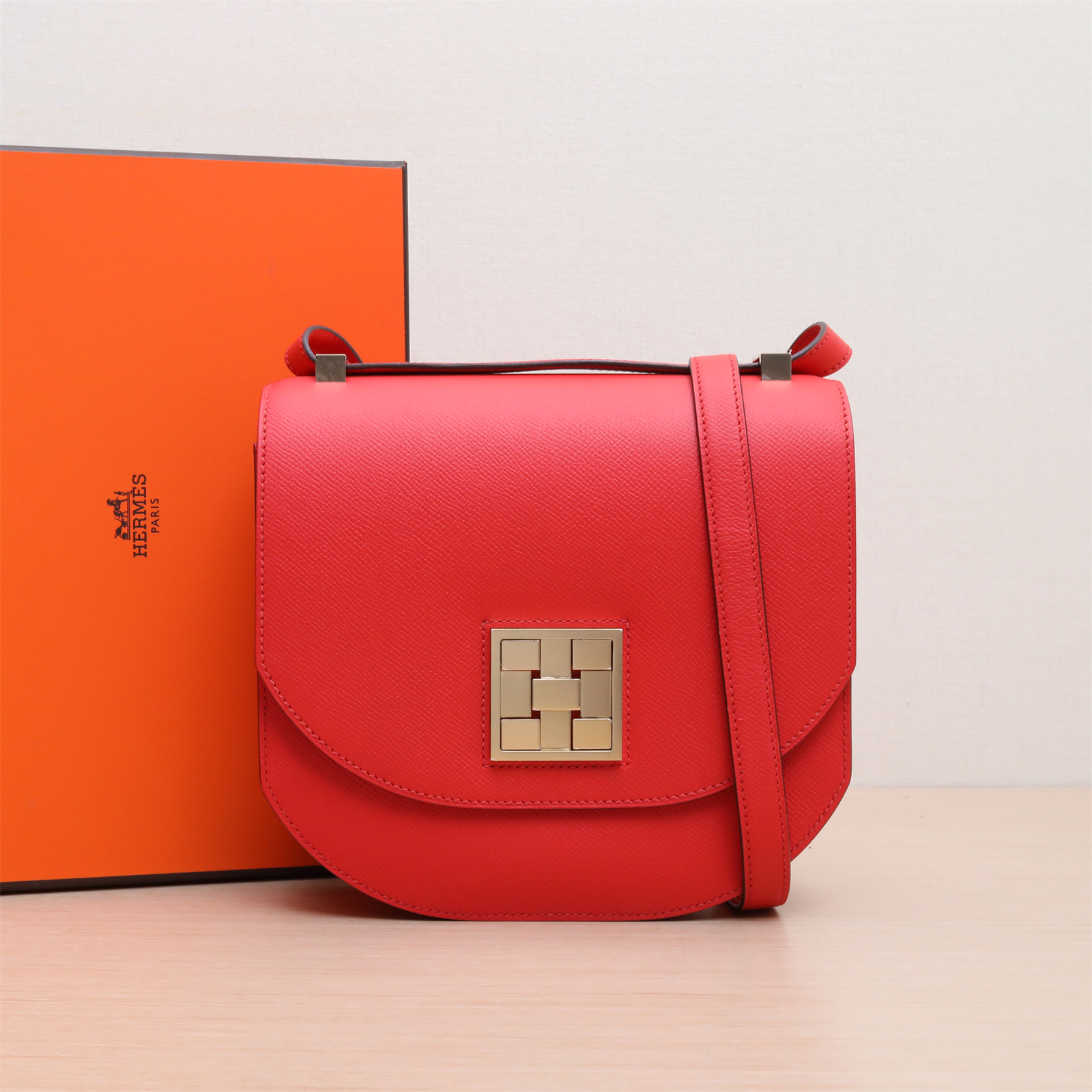 99新 Hermes/爱马仕 小花柳 马赛克 大号21 心红色 Ep皮 D刻 金扣