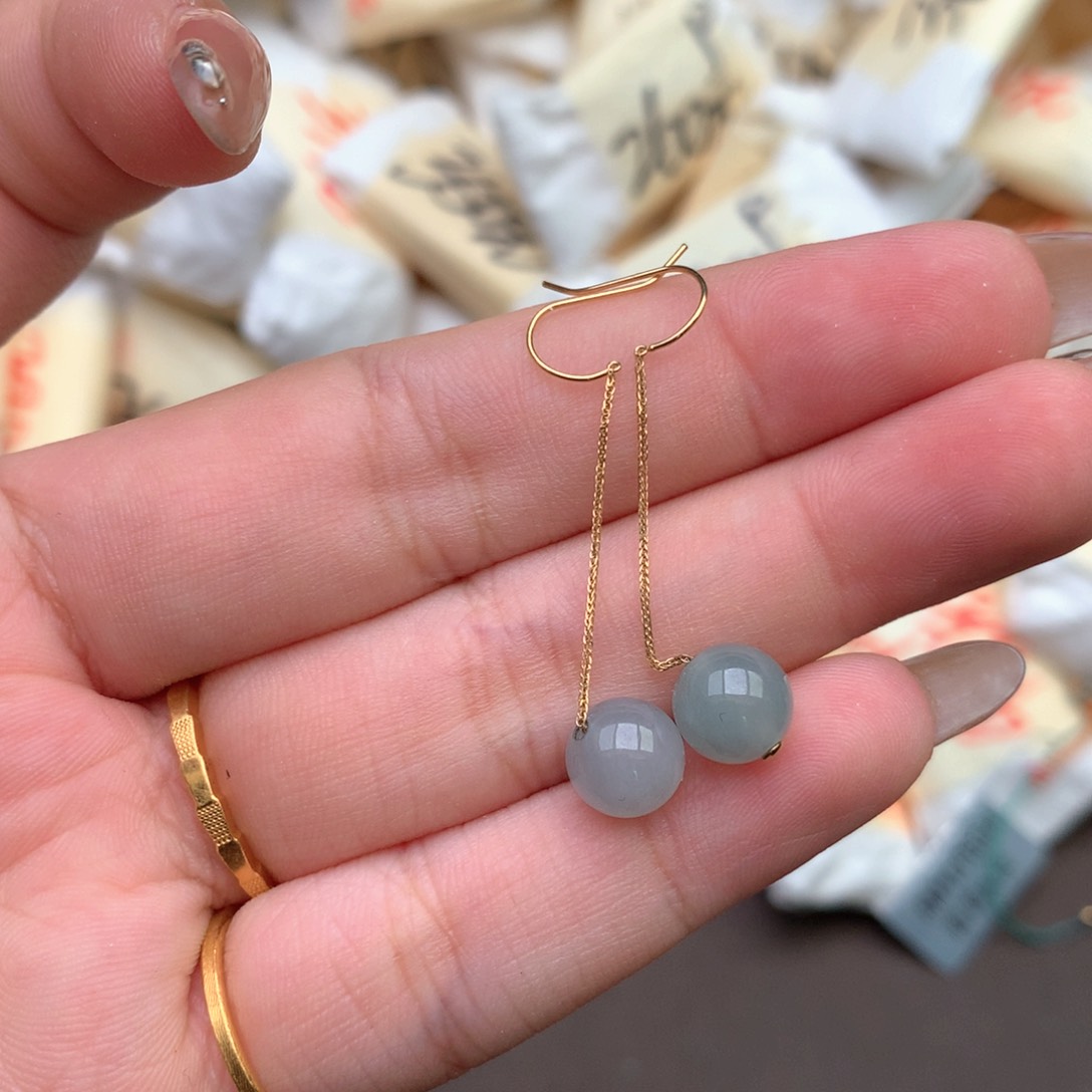 【闪购商品】翡翠18K金镶嵌耳饰一