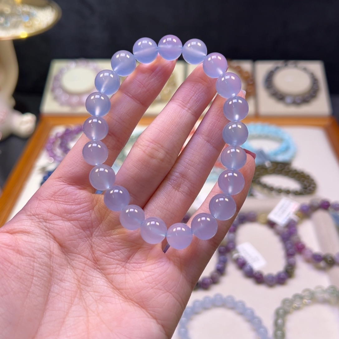 玛瑙/玉髓手串未镶嵌椰*汐9m冰种天花板蓝玉髓