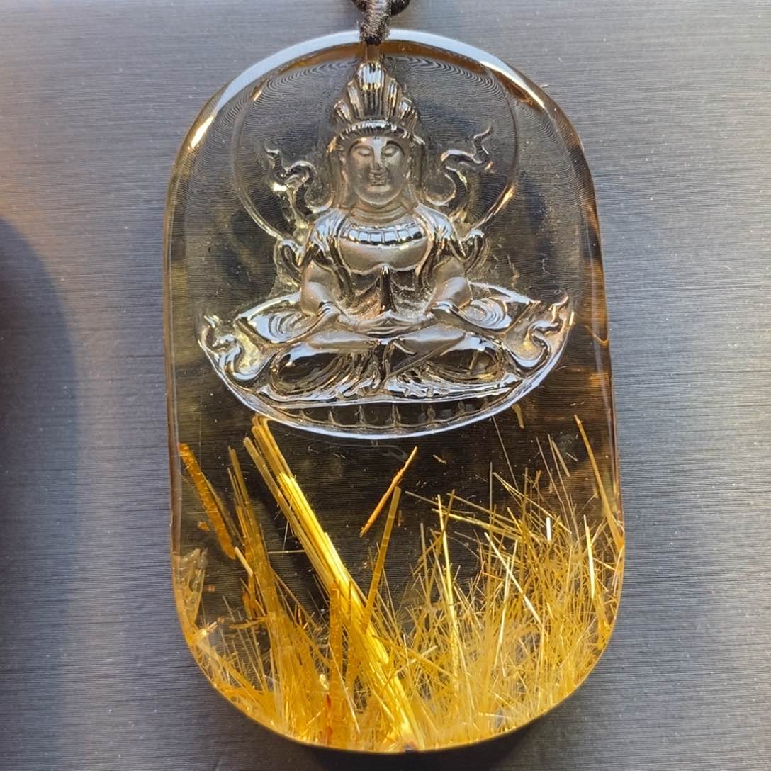 水晶颈饰未镶嵌天然水晶钛晶观音吊坠