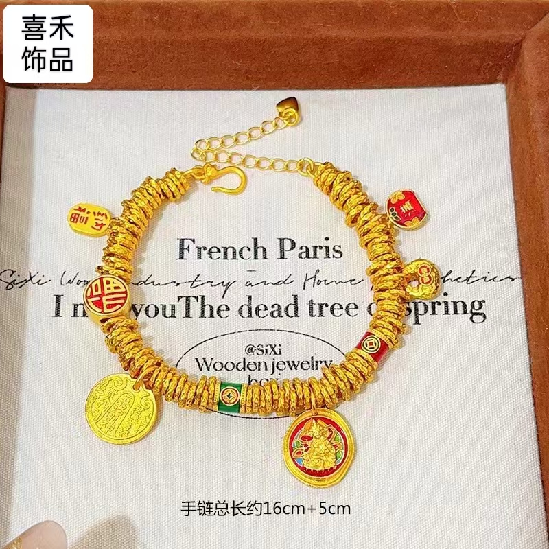 合金珐琅手链 韦雪同款黄财神小胖福盘缠手链女国风五路财神手串