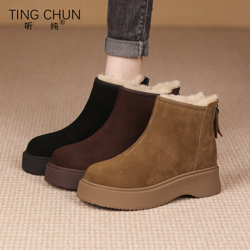 听纯18511新款2025复古秋冬女鞋加绒平底冬季女靴勃肯百搭短靴