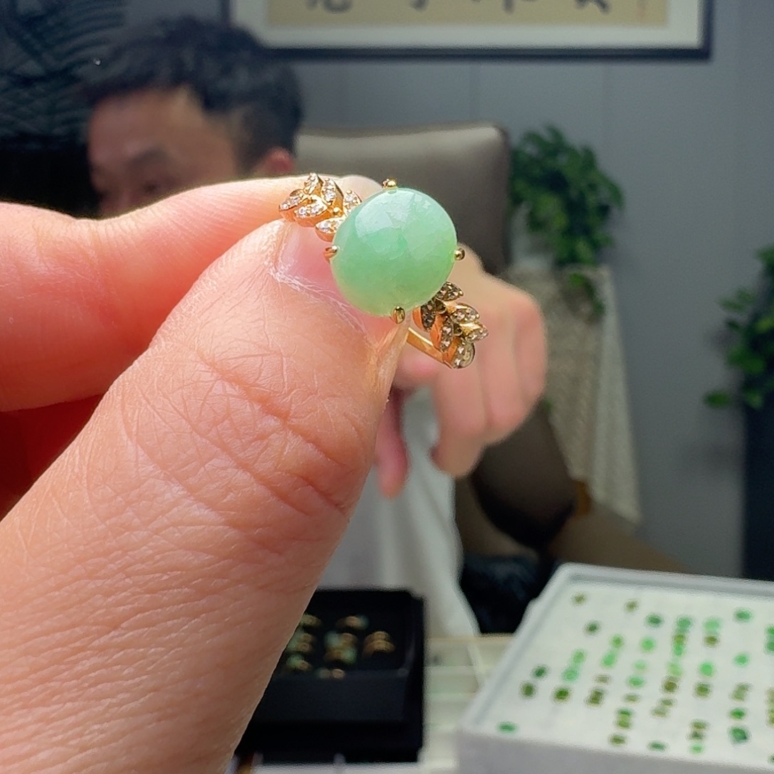 翡翠银S925镶嵌戒指天然纹