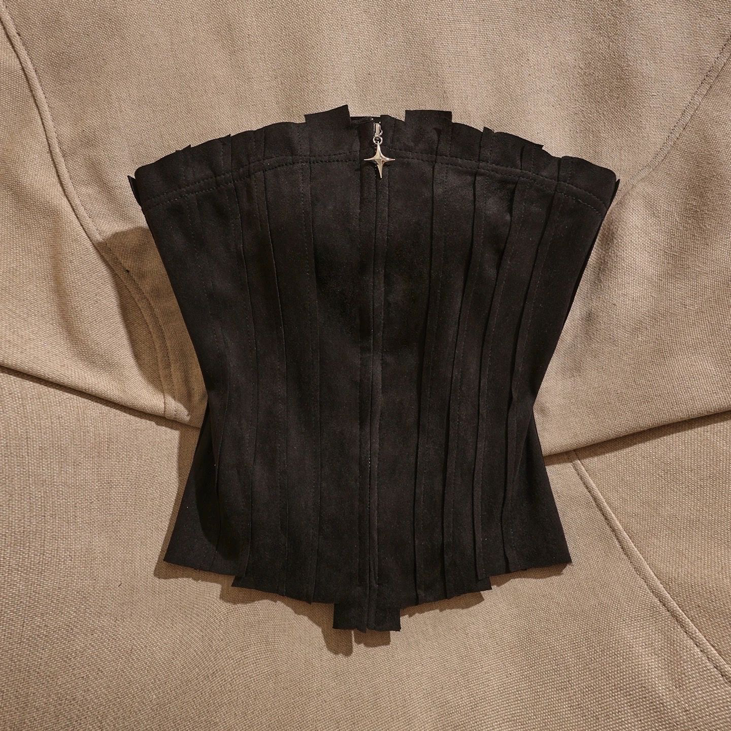 欧美复古拉链抹胸背心女甜辣妹气质纯欲风修身显瘦不规则短上衣