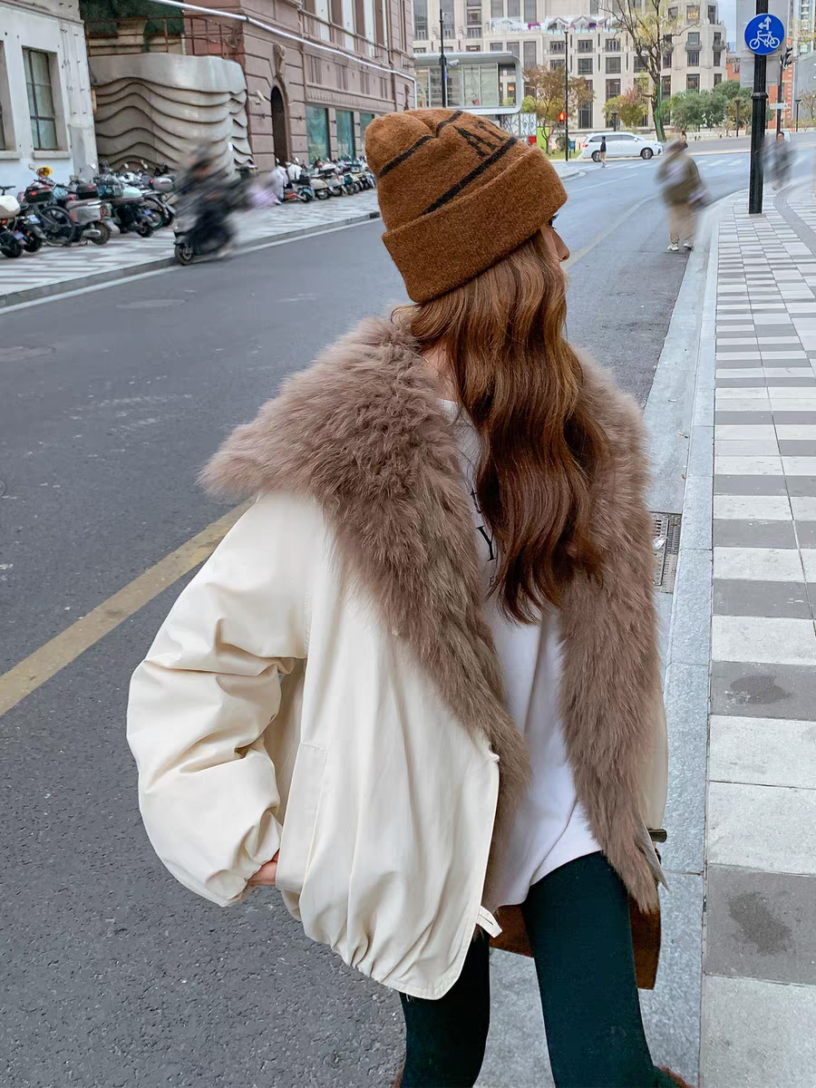 轻奢毛领拼接保暖冬季毛领可拆卸女士高级感休闲棉服6C1017