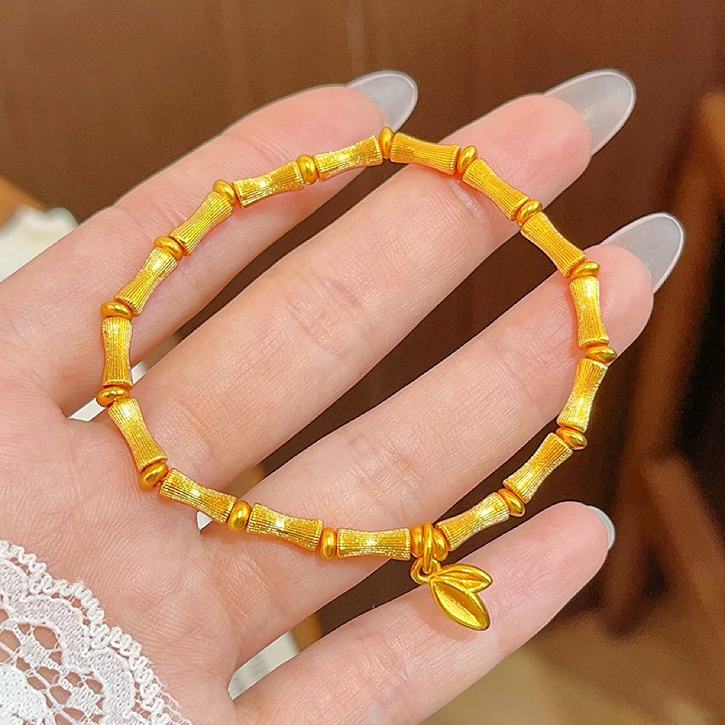 SL2710 拉丝丝绒竹节手链 竹节竹叶节节高弹力手链