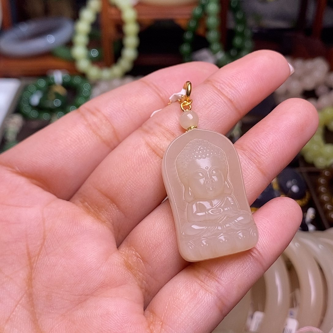 和田玉清货价藕粉宝宝佛未镶嵌