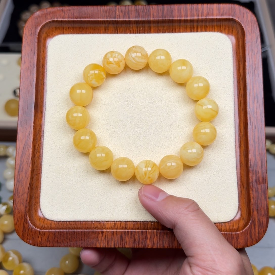 琥珀手链未镶嵌14加蜜蜡焦皮料手串23.7克