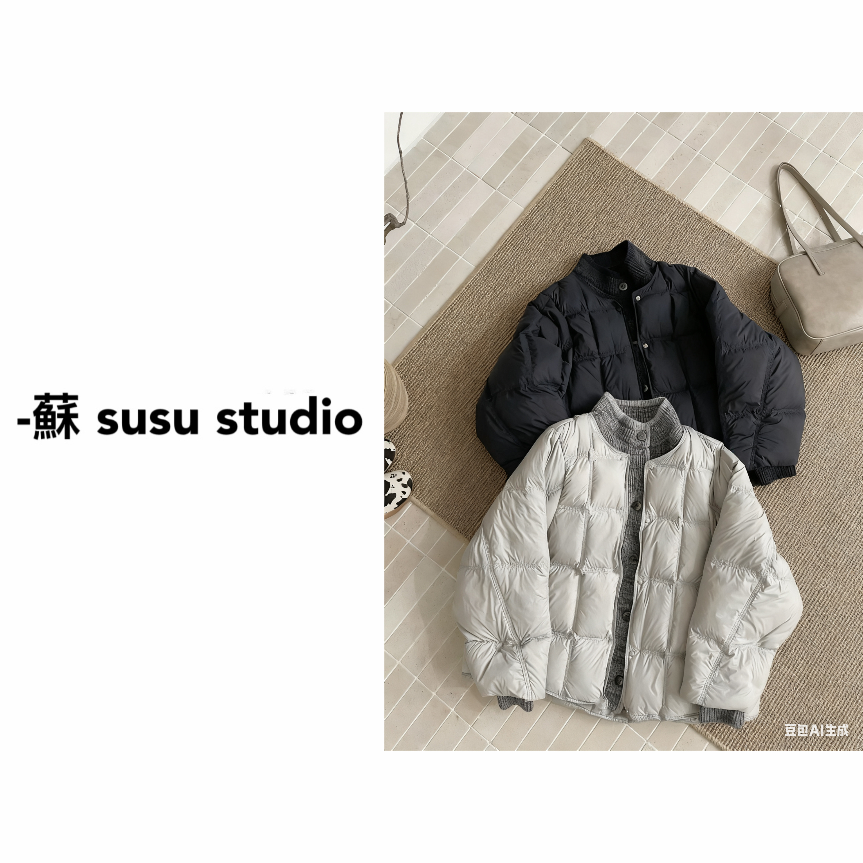 SU拼接针织假两件立领单排扣羽绒服女欧洲站2025秋冬新H0985