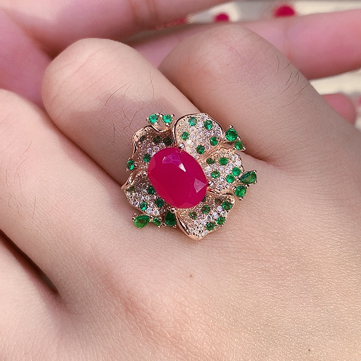 戒指红宝石银S925镶嵌