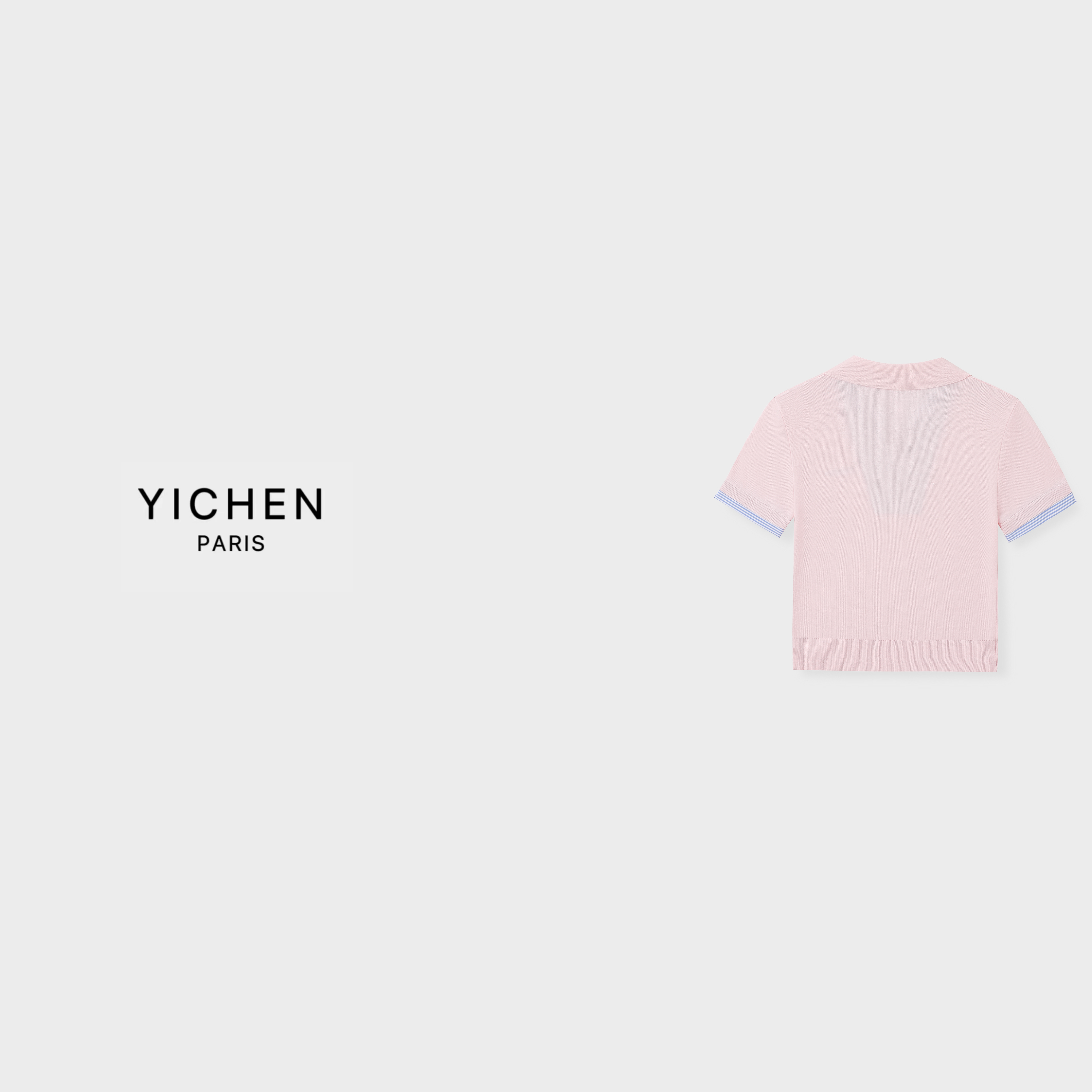 YC 樱花粉翻领拼接字母提花假两件针织短袖-6265