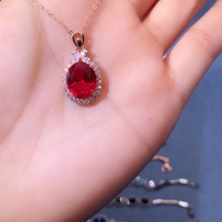 红宝石吊坠(赠链)银S925镶嵌